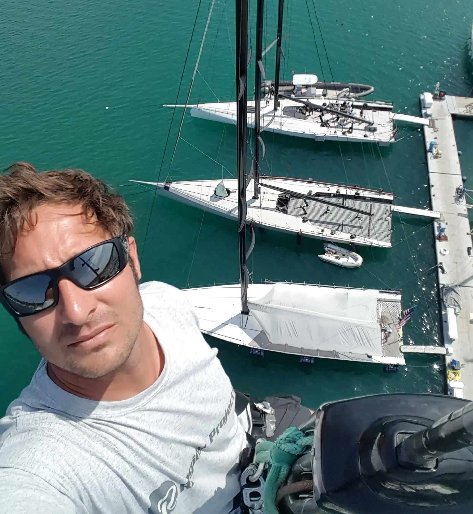 Picture of Tobias at the top of a rig